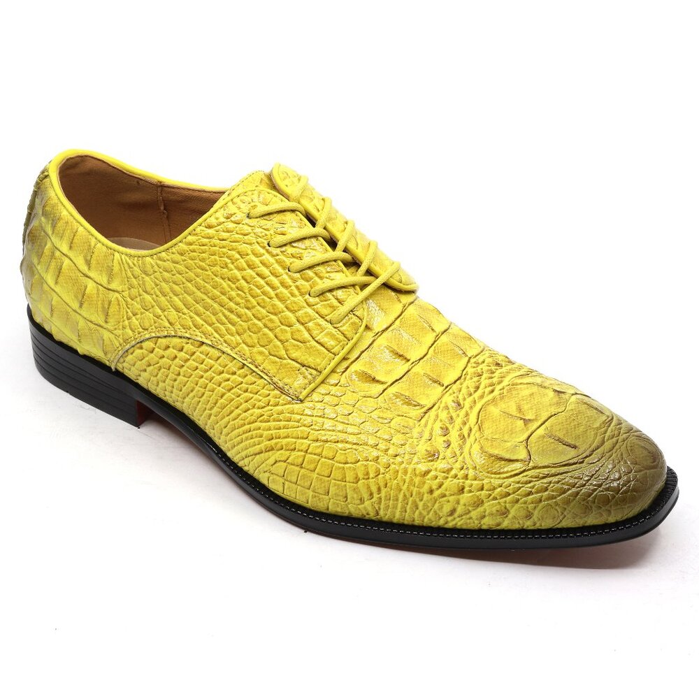Yellow Men's Crocodile Embossed Lace-Up Formal Business Dress Oxford Shoes